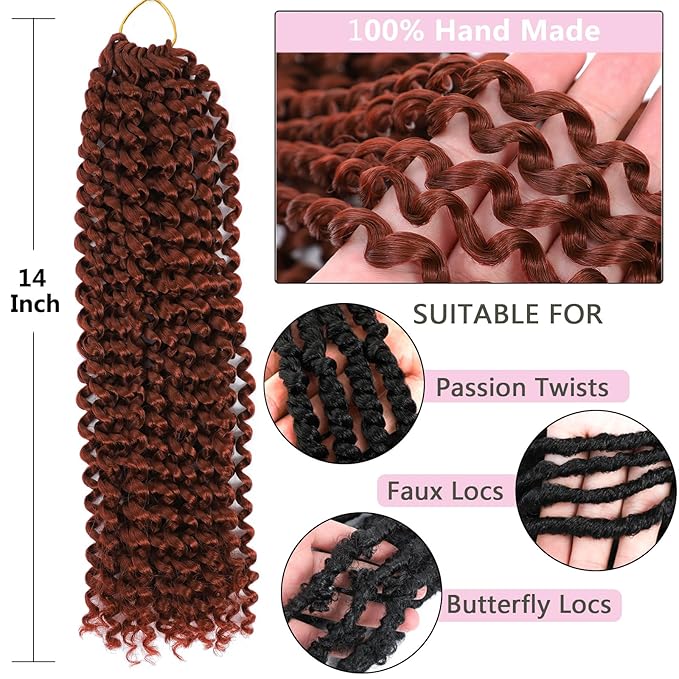 Alrence Passion Twist Hair Copper Red 14 Inch 8 Packs Passion Twist Crochet Hair Long Bohemian Crochet Braids (14 Inch, 350#)