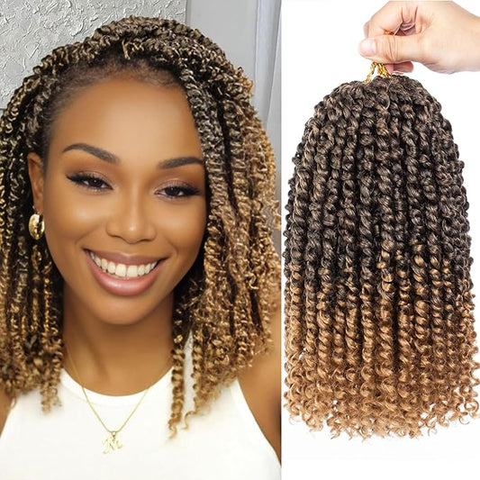 Xtrend 8 Packs Passion Twist Crochet Hair 10 Inch Pre Twisted Natural Passion Twist Hair, Pre Looped Crochet Braids Hair For Women Bohemian Synthetic Passion Braiding Hair Extension (8packs, T27#)