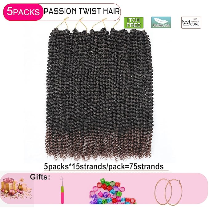 Ombre Brown Passion Twist Hair 24 Inch 5 Packs Passion Twist Braiding Hair Water Wave Crochet Hair For Black Women Passion Twist Crochet Hair/Butterfly Locs/Spring Twist Crochet Braids(24in,T30)