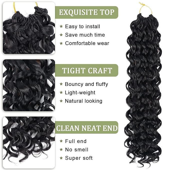 Vomella GoGo Curl Crochet Hair 8 Packs 18 Inch Water Wave Curly Crochet Hair for Women Short Beach Curl Synthetic Deep Twist Crochet Hair Extensions(1b#)