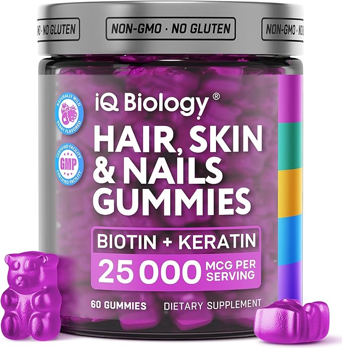 Biotin Gummies for Hair, Skin and Nails - Hair Growth Vitamins for Women & Men - Hair Loss Gummy Supplement with Extra Strength Biotin (Vitamin B7), Collagen, Keratin & DHT Blocker - 60 Chewable Bears