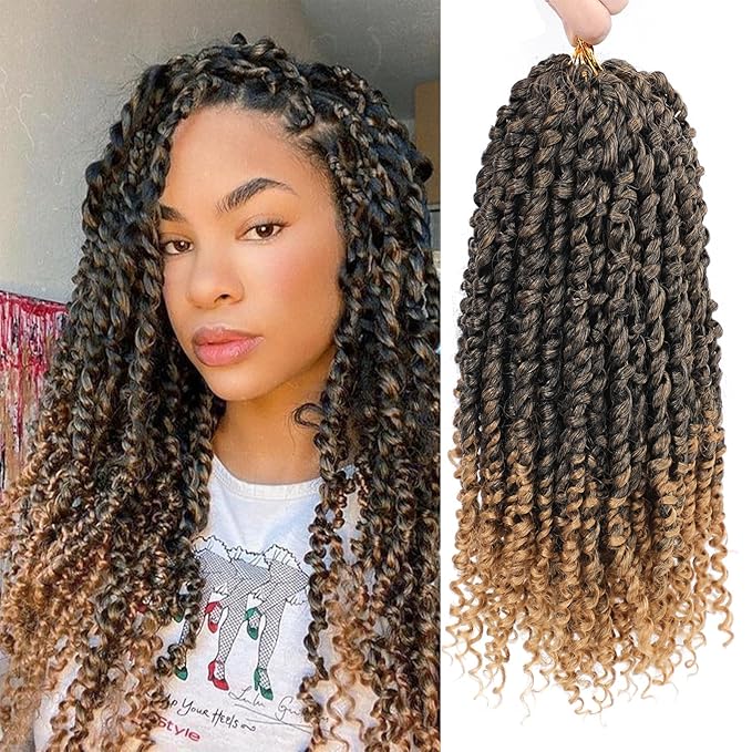NAYOO Passion Twist Hair - 8 Packs 16 Inch Passion Twist Crochet Hair For Women, Crochet Pretwisted Curly Hair Passion Twists Synthetic Braiding Hair Extensions (16 Inch 8 Packs, T27)