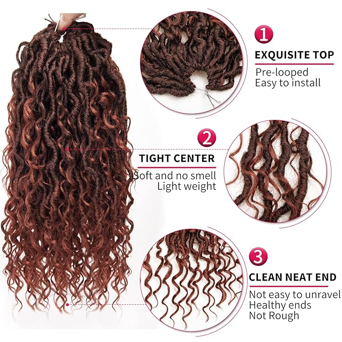 Goddess Locs Crochet Hair 12Inch Crochet Locs,Boho Faux Loc Bohemian Crochet Hair for Black Women 4Packs (1B/350, 12inch)