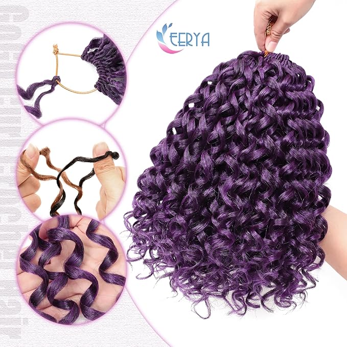 7 Packs GoGo Curl Crochet Hair 10 Inch Short Curly Crochet Hair for Women Deep Wave Beach Curl Crochet Braids Synthetic Braiding Hair Extensions(10 Inch, #M1B/Purple)