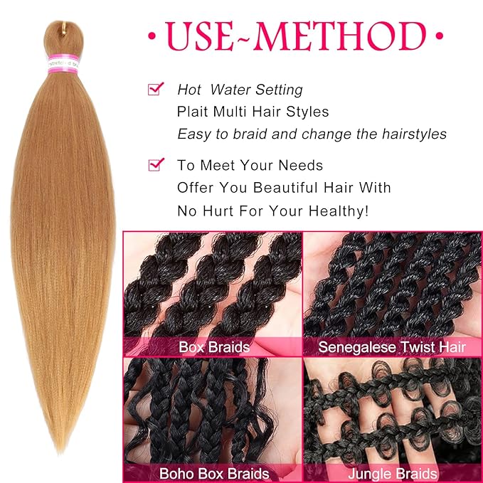 Dorsanee Honey Blonde Braiding Hair Pre Stretched 20 Inch 6 Packs Braiding Hair Extensions for Crochet Box Braids Twists Locs Hair Itch Free Soft Yaki Texture Hot Water Setting (20inch,#27)