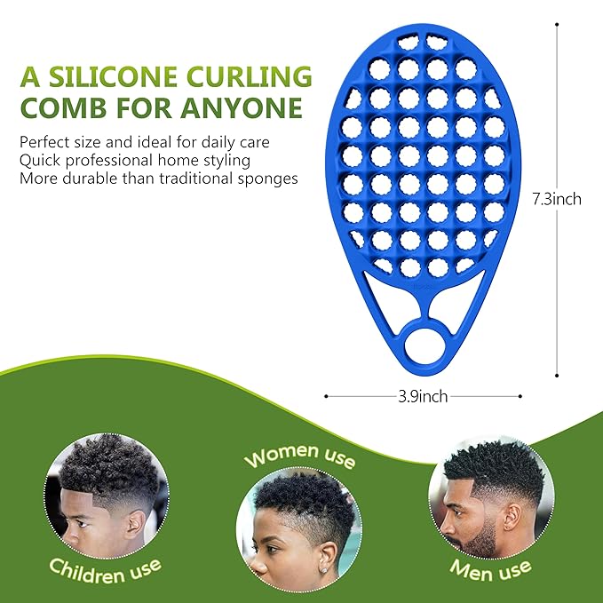 KOUPA Magic Silicone Curly Hair Brush, One Piece Twist Curl Comb for Afro Curls, Washable Hair Tool for Men Women, Blue, 1 Piece