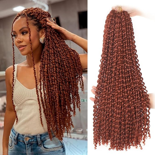 24 Inch Copper Red Passion Twist Hair 7 Packs Water Wave Crochet Hair For Butterfly Locs Goddess Locs Long Bohemian Curl Hair Synthetic Braiding Hair Extensions (24 Inch,350#)