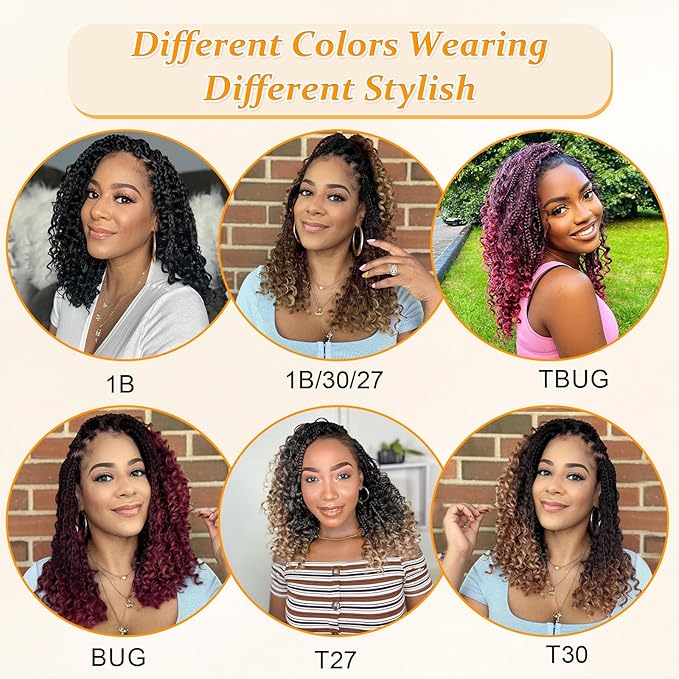 14 Inch Goddess Box Braids Crochet Hair Curly Ends 9 Packs Boho Pre Looped Boho Crochet Box Braids Bohemian Box Braid Crochet Hair For Black Women (14Inch 9Packs,4)