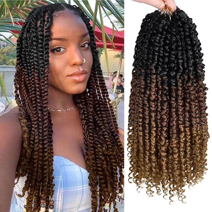 NAYOO Passion Twist Hair - 8 Packs 14 Inch Passion Twist Crochet Hair For Women, Crochet Pretwisted Curly Hair Passion Twists Synthetic Braiding Hair Extensions(14 Inch 8 Packs, T1B/30/27)