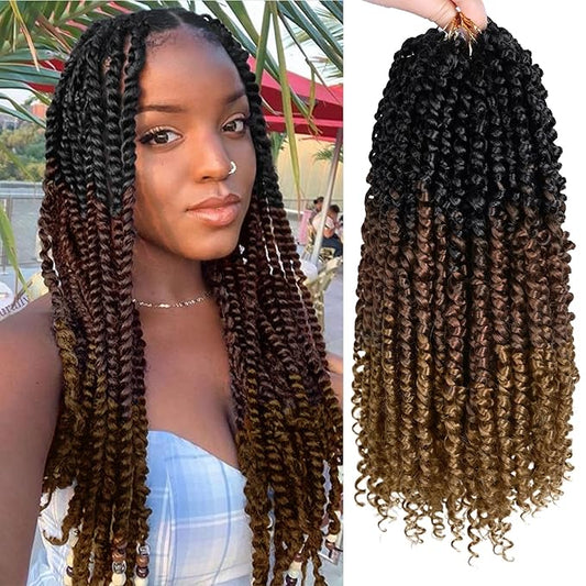 NAYOO Passion Twist Hair - 8 Packs 14 Inch Passion Twist Crochet Hair For Women, Crochet Pretwisted Curly Hair Passion Twists Synthetic Braiding Hair Extensions(14 Inch 8 Packs, T1B/30/27)