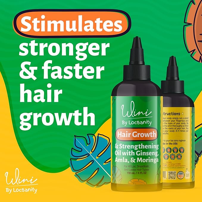 Wini by Locsanity Hair Growth Oil for Locs, Dreadlocks, Dreads, Loose Natural Hair - Blackberry, Alma, Moringa, Tamanu, Flax Seed, Ginseng, Hibiscus, Bhringraj 100% Narural Vegan 4 OZ