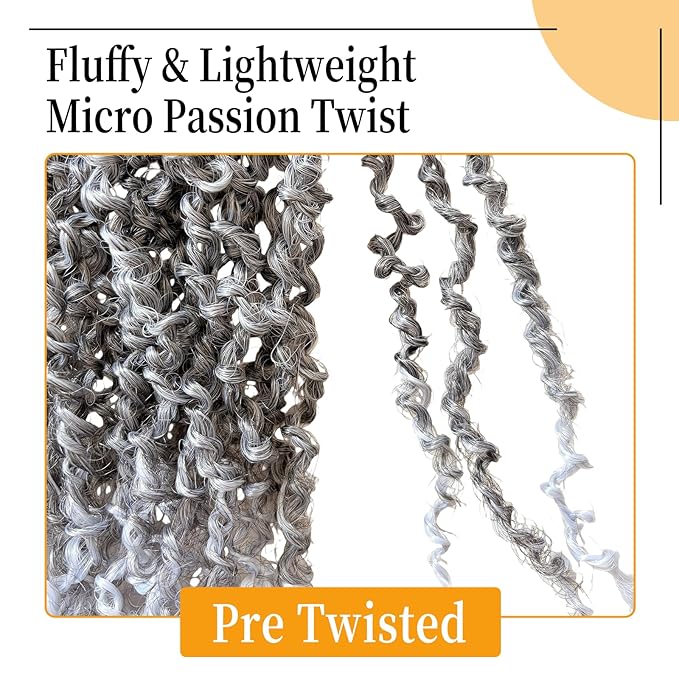 14 Inch Pre-Looped Yanky Twist Crochet Hair, 30 Strands/Pc, Mini Passion Twists, Senegalese Braiding Hair (TGrey, 8 Pcs/Pack)