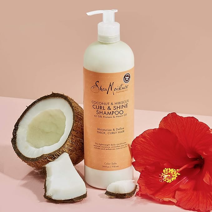 SheaMoisture Shampoo Coconut and Hibiscus, for Thick, Curly Hair, to Cleanse & Hydrate, 24 oz