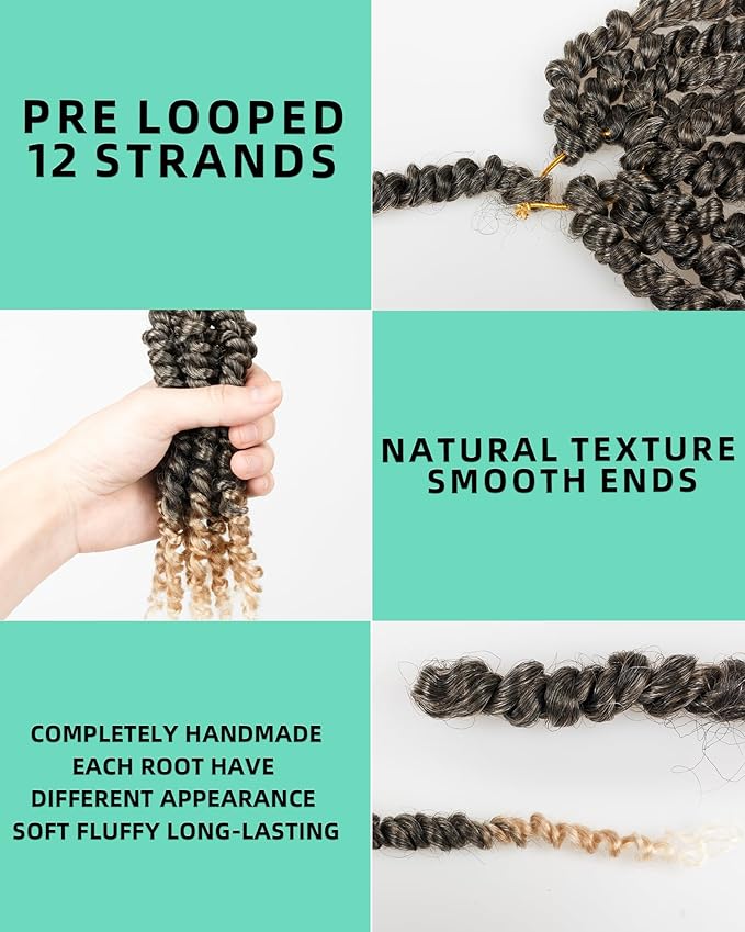 6 Inches 8 Packs Super Short Passion Twist Crochet Hair for Black Women and Kids-3 Tones Ombre Gray to Blonde to Off-white, Pre Looped Pretwisted Crochet Hair Extension (6"-8 Packs,Gray/27/613)