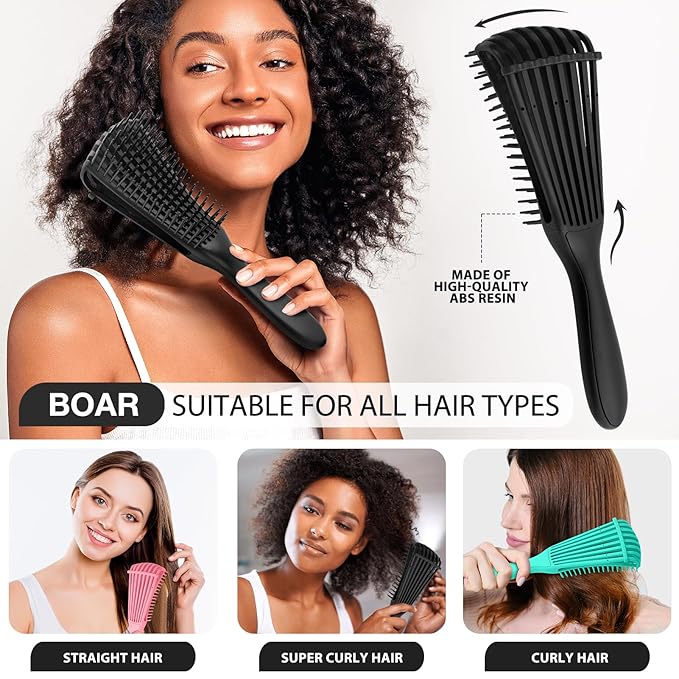 Hommtina Detangling Brush Set Getting Shine and Makes Hair Smooth, Curly Hair Brush for Adult & Kids Wet or Dry Hair(Green Pink Black + Black, 3 PCS)