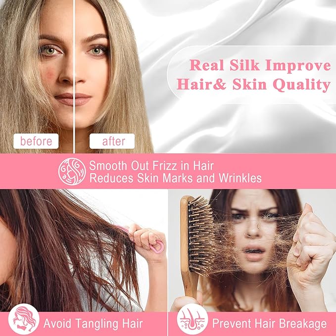 100% Pure Silk Pillowcase 2 Pack for Hair and Skin, Both Sides 23 Momme Grade 6A+ Mulberry Silk Pillowcases with Hidden Zipper, Soft&Smooth Cooling Pillow Cases (White, Queen 20x30)