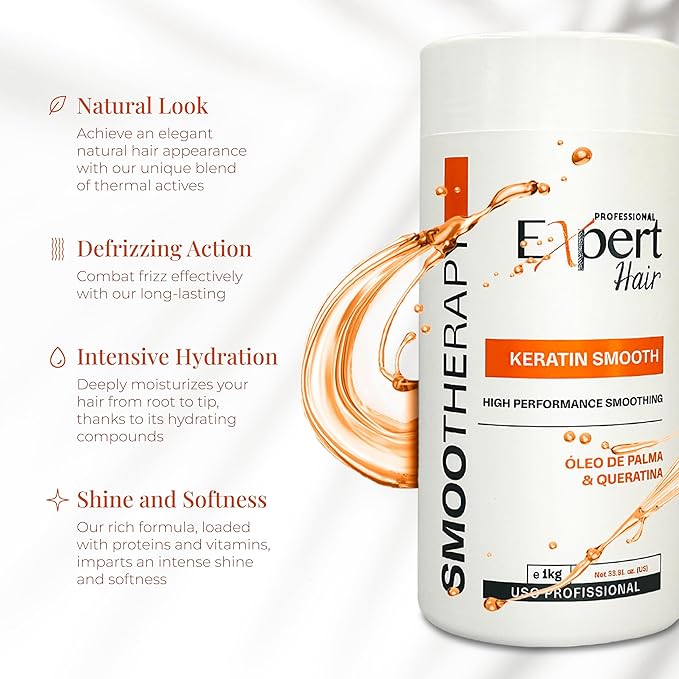 Expert Hair Keratin Smooth Botox for Hair, Anti-Frizz, Natural Look, Queratina para Alisar el Cabello, Thermo-Active, Suitable for All Hair Types (1kg/35.3 oz.)