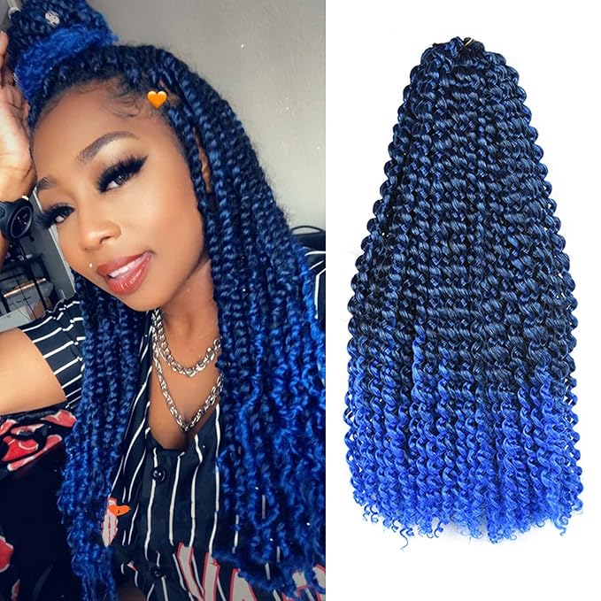 6 Packs Passion Twists Hair 18inch Ombre Blue Water Wave Crochet Hair for Butterfly Soft Locs Synthetic Crochet Hair Passion Twist Long Bohemian Locs Braiding Hair Extensions (18" 6packs Tblue#)
