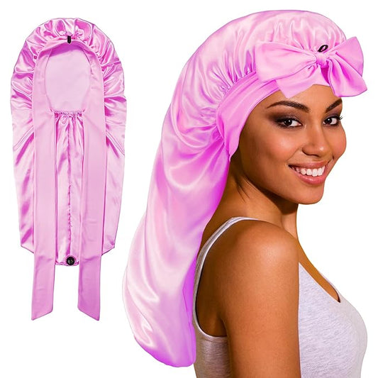 ROYBENS Long Bonnet Satin Hair Silk Bonnet for Sleeping Women, Silky Bonnets for Women with Tie Band, Sleep Cap for Braids Curly Hair
