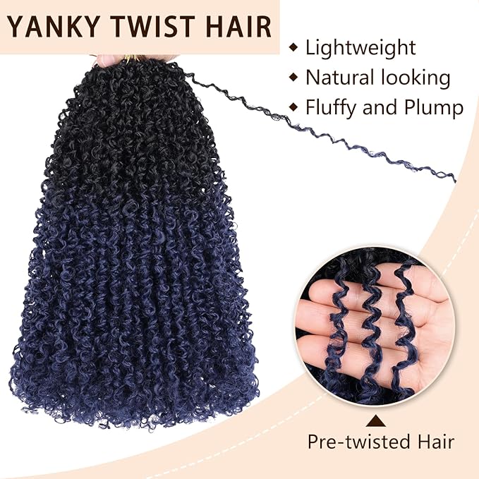 COOKOO 12 Inch Pre Twisted Mini Yanky Twist Crochet Hair 8 Small Bundles 30 Strands/pack Short Spring Twist Braids Hair Bohemian Passion Twist Curly Crochet Braids Synthetic Hair Extensions for Women
