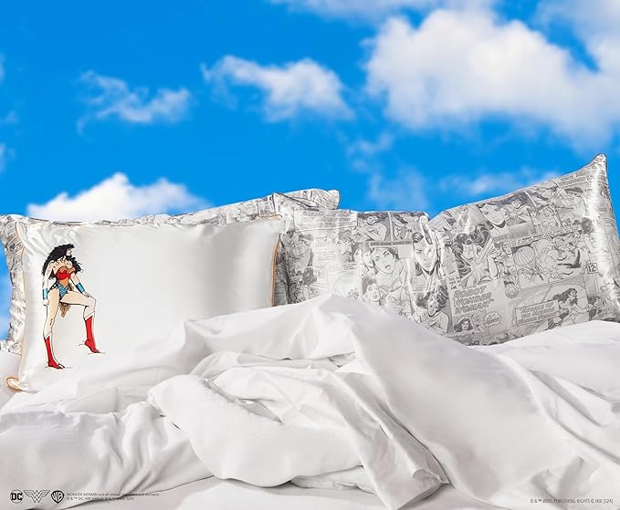 Kitsch Wonder Woman (Believe in Wonder) Satin Pillowcase with Zipper Softer Than Silk, Luxury Cooling Pillowcase for Hair & Skin, Wrinkle Prevention, Queen/Standard (19X26)