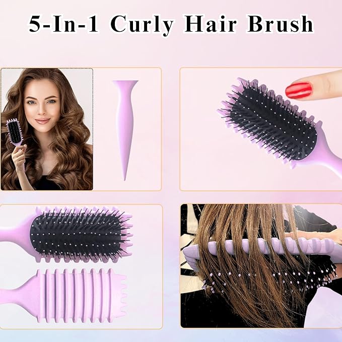 Curl Defining Brush, Curly Hair Brush for Styling, Shaping, Detangling & Defining Curls for Women and Men, Curl Brushes for Curly Hair Work on all Wet or Dry Hair Types (Purple)