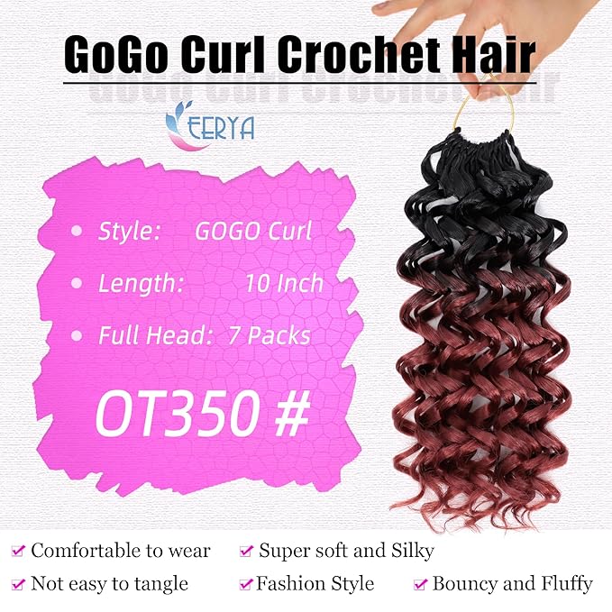 7 Packs GoGo Curl Crochet Hair 10 Inch Short Curly Crochet Hair for Women Deep Wave Beach Curl Crochet Braids Synthetic Braiding Hair Extensions(10 Inch, OT350)