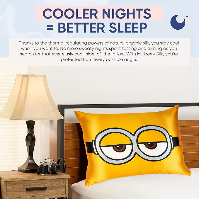 Blissy Silk Pillowcase - 100% Pure Mulberry Silk - 22 Momme 6A High-Grade Fibers - Silk Pillow Cover for Hair & Skin - Regular, Queen & King (Minion, 20" x 26" (Pack of 1))