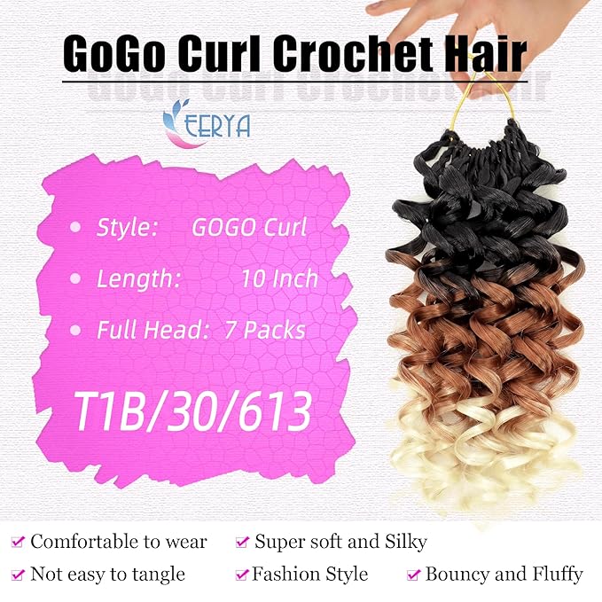 7 Packs GoGo Curl Crochet Hair 10 Inch Short Gray Curly Crochet Hair for Women Deep Wave Beach Curl Crochet Braids Synthetic Braiding Hair Extensions(10 Inch, T1B/30/613)