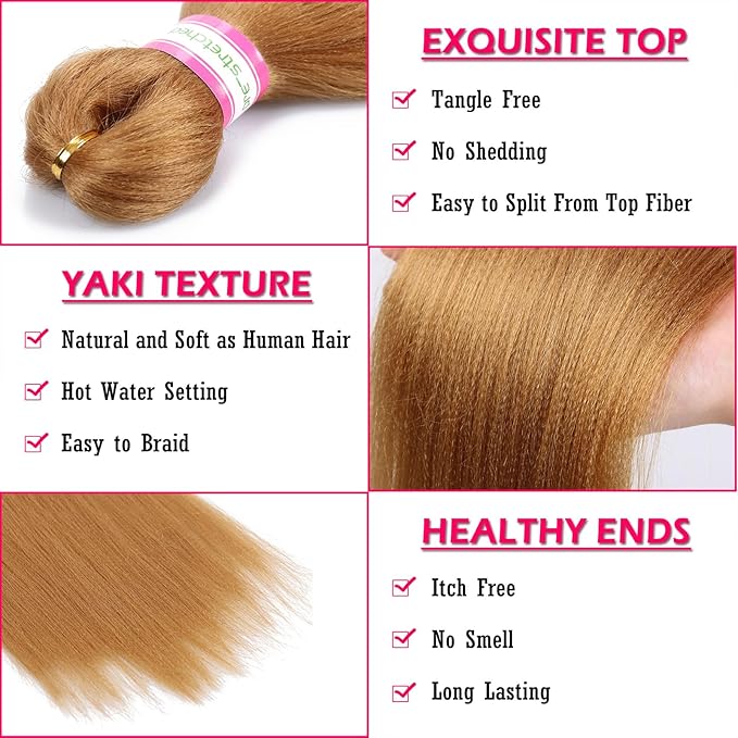 Dorsanee Honey Blonde Braiding Hair Pre Stretched 20 Inch 8 Packs Braiding Hair Extensions for Crochet Box Braids Twists Locs Hair Itch Free Soft Yaki Texture Hot Water Setting (20inch,#27)