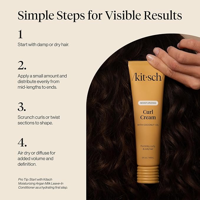 Kitsch Moisturizing Curl Cream for Curly Hair – Lightweight Curly Hair Products for Men & Women | Defines Curls, Controls Frizz & Boosts Shine | Hydrating Curling Cream - Ideal Gifts for Women