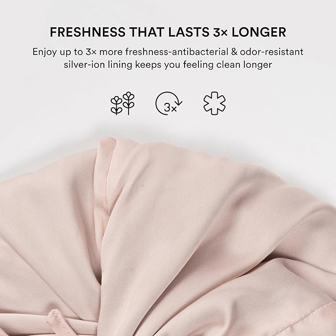 Essentials by Clementine Organic Hair Bonnet in Ballet Pink | Silver Ion Silk Lined Bamboo Sleep Cap for Frizz-Free, Curly Hair, and Scalp Health