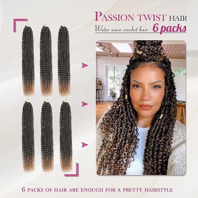 Dansama 6 Packs Passion Twist Hair Water Wave Braiding Hair for Butterfly Style Crochet Braids Bohemian Hair Extensions (24inch, T1B/27, Economy Pack)