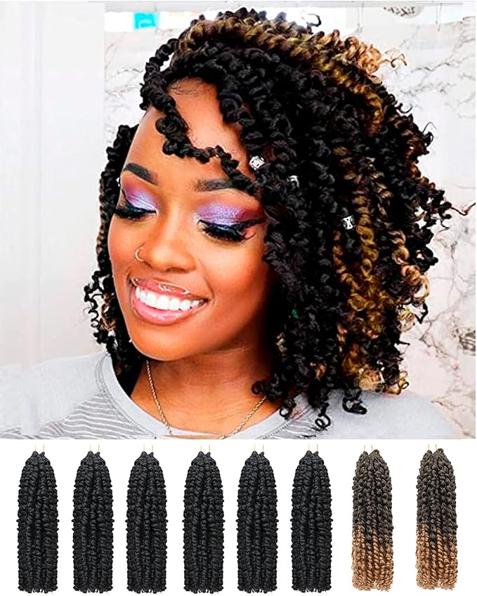 Passion Twist 10 Inch Crochet Hair-Mixed Color Combo Pack(6 packs 1B+2 packs T1B/27),Pre-twisted Pre Looped Soft & Bouncy Synthetic Braided Hair Extensions For Black Women (10 Inch-8 Packs,1B+T27)
