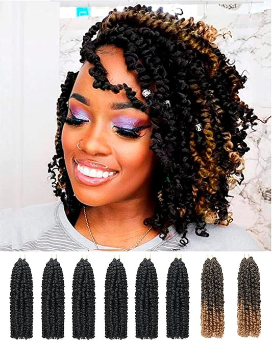 Passion Twist 10 Inch Crochet Hair-Mixed Color Combo Pack(6 packs 1B+2 packs T1B/27),Pre-twisted Pre Looped Soft & Bouncy Synthetic Braided Hair Extensions For Black Women (10 Inch-8 Packs,1B+T27)