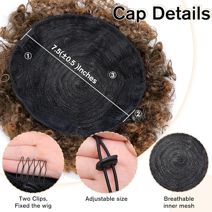 AISI QUEENS Synthetic Afro Puff Drawstring Ponytail Bun Extension Hairpieces Updo Hair Extensions Short Kinky Curly Hair Large Size（1B/30#）