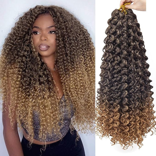 YXCHERISHAIR 8 Packs Curly Crochet Hair GoGo Curl Crochet hair for Black Women Deep Wave Braiding hair,Synthetic Bohemian Crochet Braid Water Wave Crochet hair Extensions (1B/27, 24inch)
