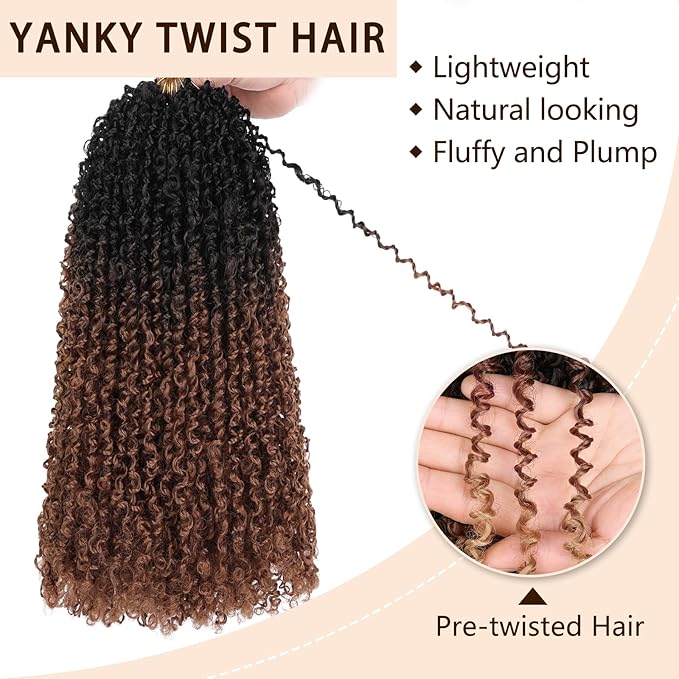 COOKOO Yanky Twist Crochet Hair 18 Inch 8 Packs (30 Strands/Pcs) Short Bob Spring Mini Twist Fluffy Passion Twist Ombre Brown Pre-Looped Crochet Braids Synthetic Hair 1B/30#