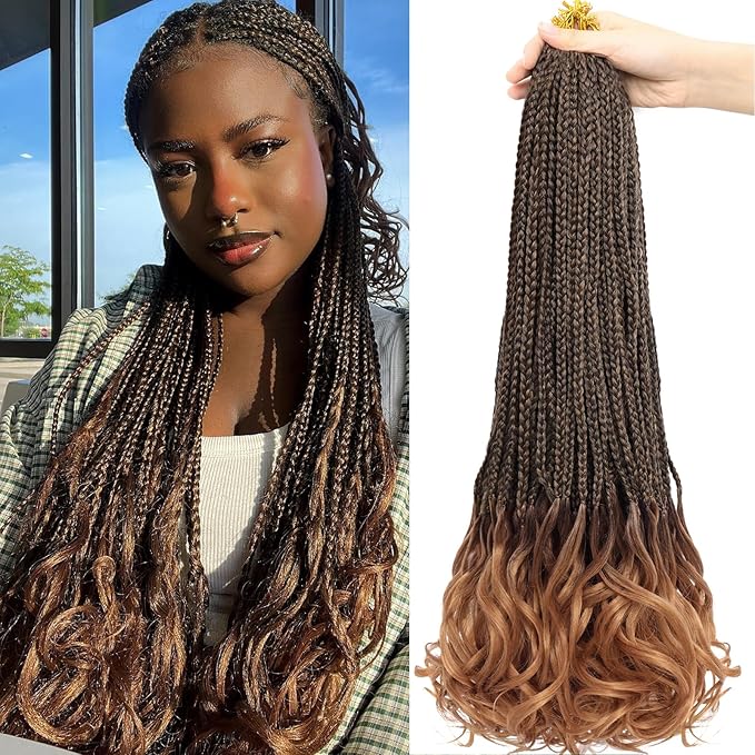 Curly Crochet Hair 24 Inch Goddess Box Braids Crochet Hair Pre Looped French Curl Crochet Braid French Curly Braiding Hair for Women 8 Packs Crochet French Curl Braids Hair Extension (1B/30)