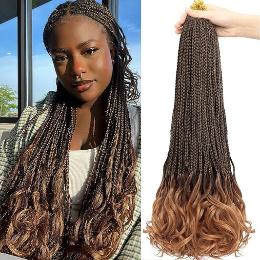 Curly Crochet Hair 24 Inch Goddess Box Braids Crochet Hair Pre Looped French Curl Crochet Braid French Curly Braiding Hair for Women 8 Packs Crochet French Curl Braids Hair Extension (1B/30)