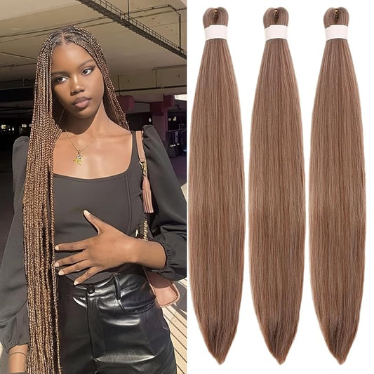 Ash Brown Braiding Hair Pre stretched 26 Inch Synthetic Long Hair Extensions for Braiding Yaki Knotless Ez Braids