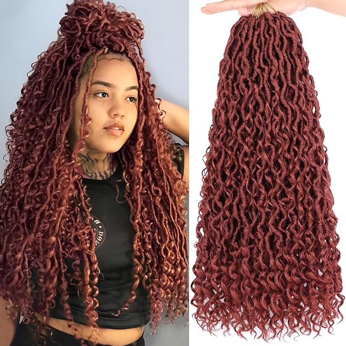 COOKOO Ginger Bohemian Locs Crochet Hair for Black Women 18 Inch 8 Packs Goddess Locs Crochet Hair Boho Faux Locs Crochet Hair Pre Looped Crochet Locs with Curly Ends River Locs Hair Extentions 350#