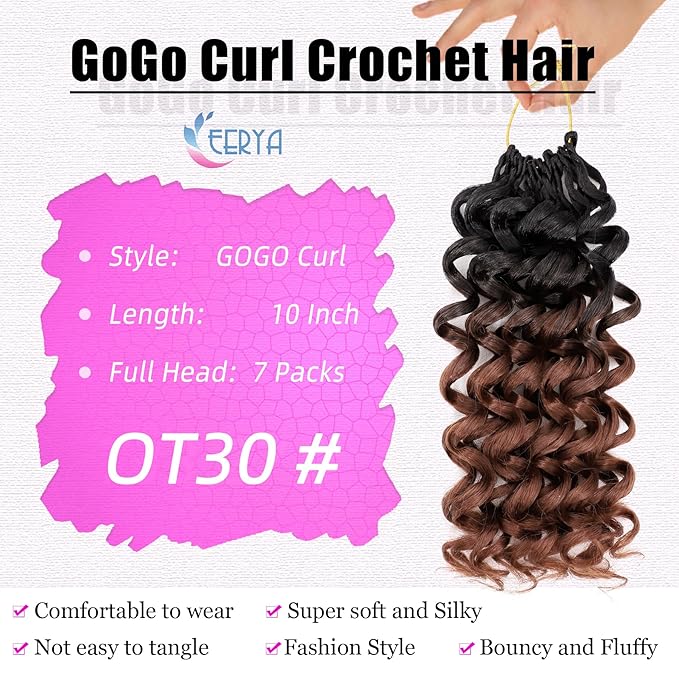 7 Packs GoGo Curl Crochet Hair 10 Inch Short Curly Crochet Hair for Women Deep Wave Beach Curl Crochet Braids Synthetic Braiding Hair Extensions(10 Inch, OT30)