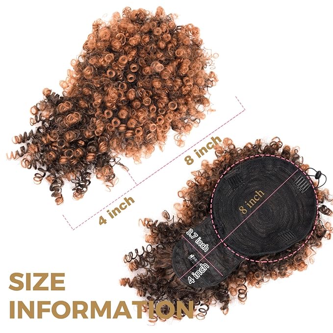 Afro High Puff Hair Bun Drawstring Ponytail With Bangs Short Kinky Curly Pineapple Pony Tail Clip in on Wrap Updo Ponytail Extensions for Black Women