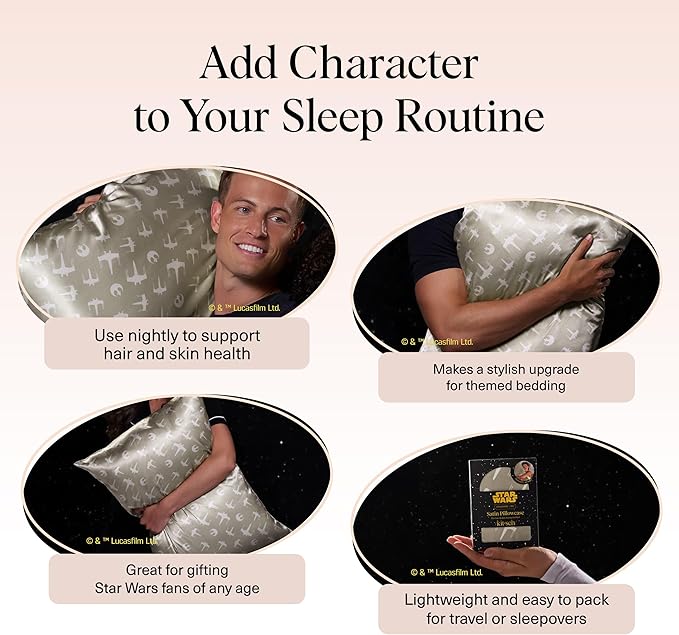 Kitsch x Star Wars Rebel Alliance Satin Pillowcase | Satin Pillowcase with Zipper, Better Than Silk Pillowcase | Frizz-Reducing Pillow Case for Hair & Skin Care, Cooling & Breathable - King