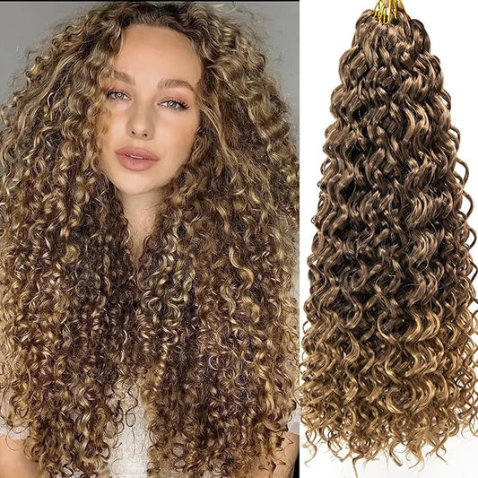 YXCHERISHAIR 8 Packs Curly Crochet Hair GoGo Curl Crochet hair for Black Women Deep Wave Braiding hair,Synthetic Bohemian Crochet Braid Water Wave Crochet hair Extensions (33/27, 24inch)