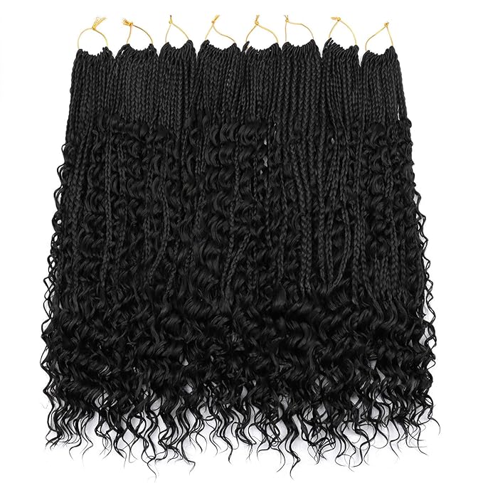 20 Inch Goddess Box Braids Crochet hair for Black Women 8 Packs 3X Boho Crochet Braids Curly Ends Synthetic Braiding Hair Extension 1B