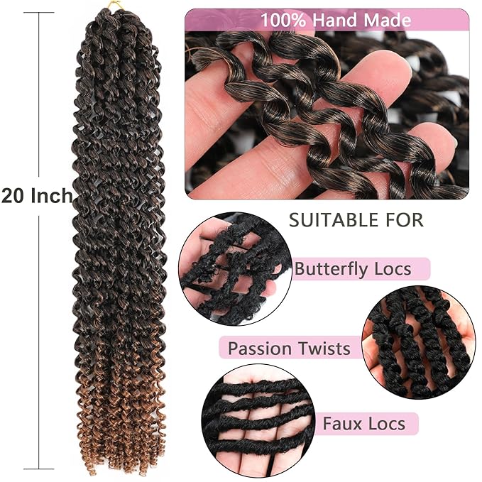 Passion Twist Hair 20 Inch 8 Packs Passion Twist Crochet Hair Long Bohemian Crochet Braids (20 Inch, 1B/30)