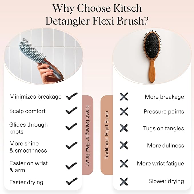 Kitsch Detangler Brush – Flexible Curly Hair Brush for Women, Men & Kids | Detangling Hairbrush with Bendable Frame and Ultra-Smooth Bristles for Wet or Dry Strands - Haze Blue