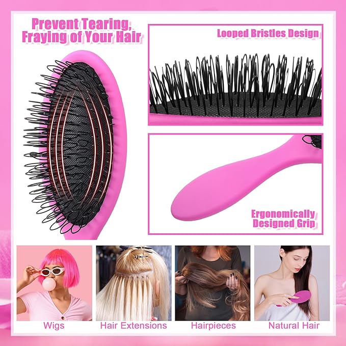 3Pcs Wig Brush for Synthetic Hair with 4Pcs Wig Cap and Wide Tooth Hair Comb No More Hair Pulling